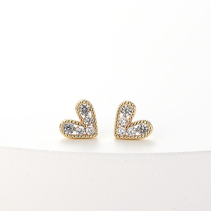 Fashion New Simple Female Heart-shaped Small Copper Earrings