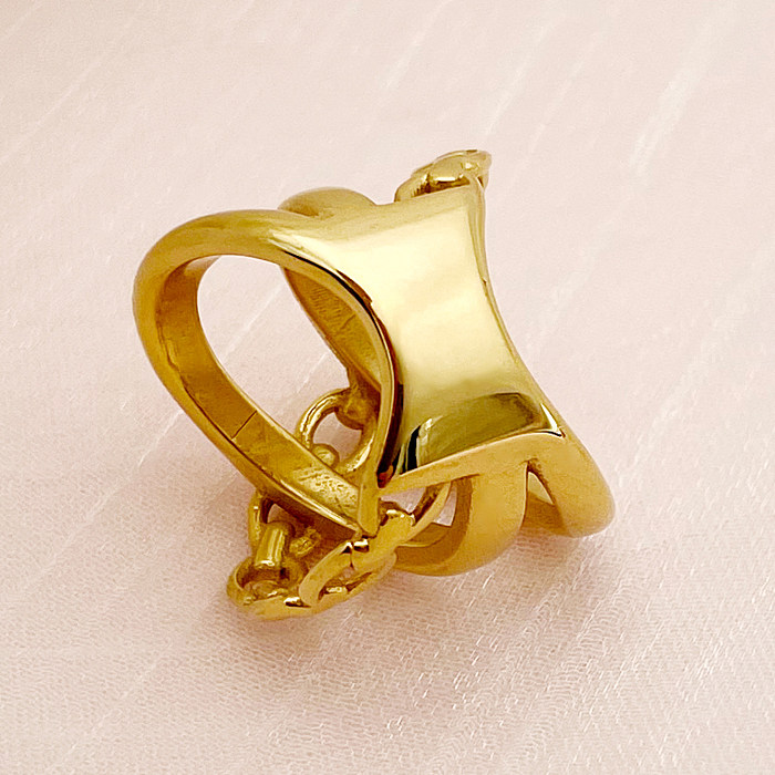 Roman Style Cross Oval Stainless Steel Plating Hollow Out Gold Plated Rings