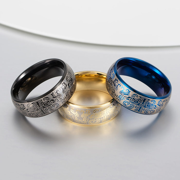 Chinoiserie Geometric Titanium Steel Rings Plating Stainless Steel Rings