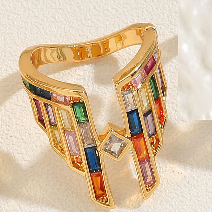 Offene Ringe im übertriebenen, einfachen Stil mit Pendel-Pinguinflügeln, Kupferbeschichtung, Inlay aus Zirkon, 14 Karat vergoldet, Weißgold plattiert