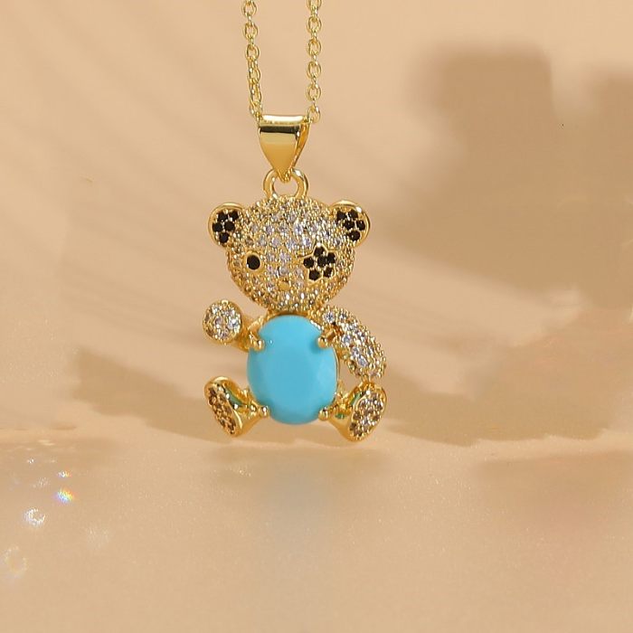 Elegante, luxuriöse Bären-Anhänger-Halskette mit Inlay-Zirkon-14-Karat-Vergoldung