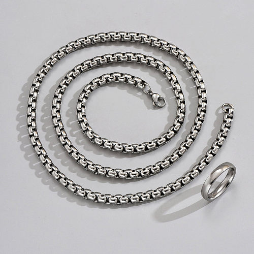 Ensemble de 2 pièces avec anneaux plaqués en acier inoxydable, couleur unie, collier à la mode