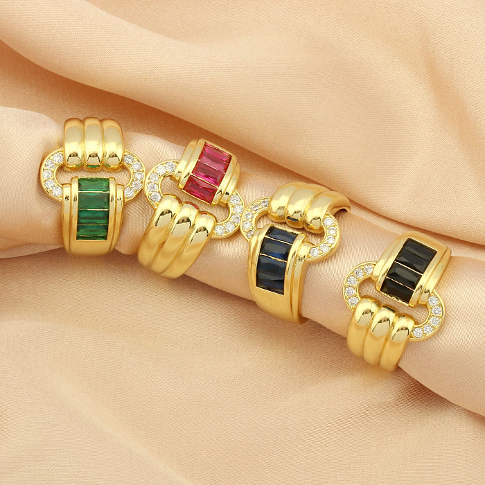 Retro-einfacher Stil mit mehrfarbiger Verkupferung, Inlay-Zirkon, 18 Karat vergoldet, offene Ringe