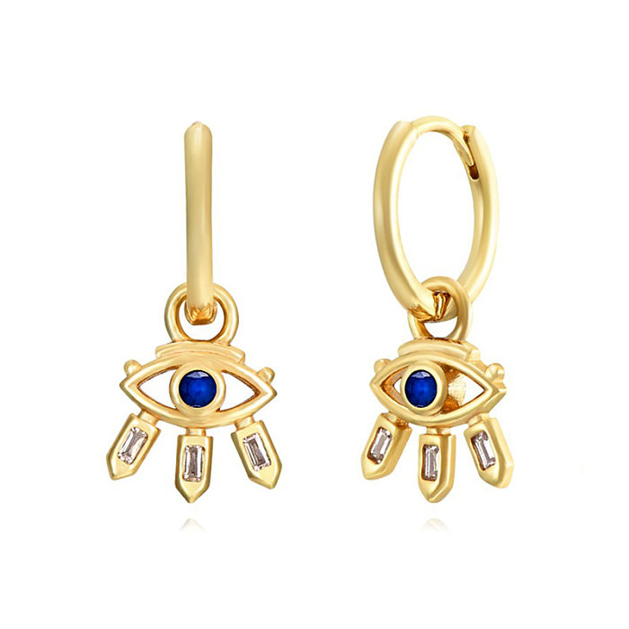 1 Pair INS Style Retro Devil'S Eye Copper Plating Hollow Out Inlay Zircon Drop Earrings