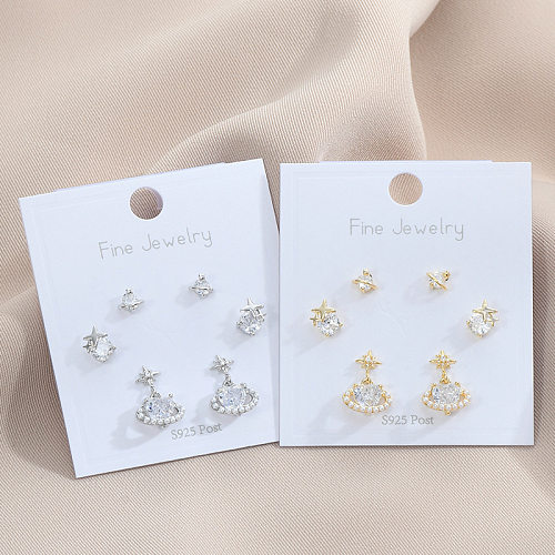 3 paires de clous d'oreilles en Zircon, incrustations de cuivre en forme d'étoile de Style Simple, perles artificielles