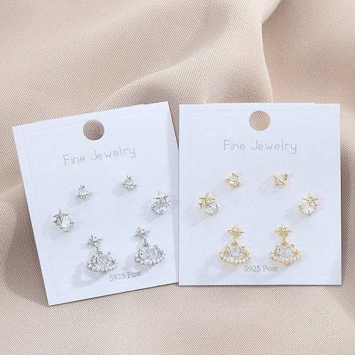 3 Pairs Simple Style Star Copper Inlay Artificial Pearls Zircon Ear Studs