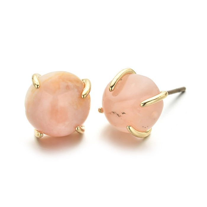 Fashion Geometric Natural Stone Brass Ear Studs Copper Earrings 1 Pair