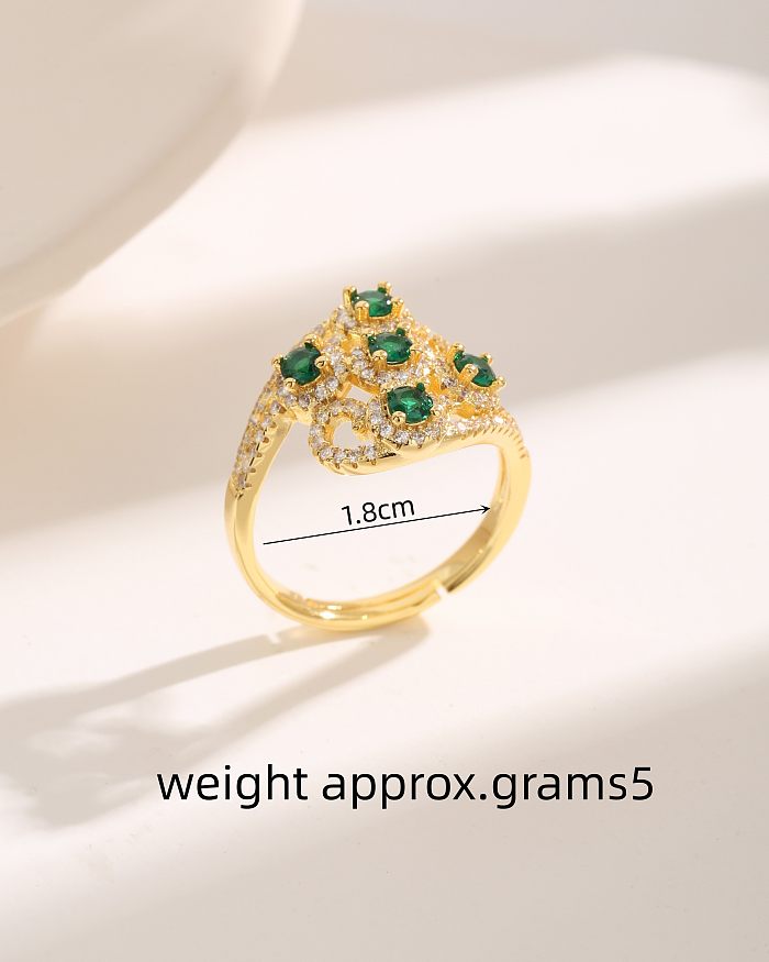 Luxurious Round Copper Plating Hollow Out Inlay Zircon 18K Gold Plated Rings