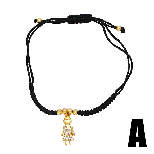 IG Style décontracté forme de coeur humain corde cuivre placage tresse incrustation Zircon 18K plaqué or Bracelets