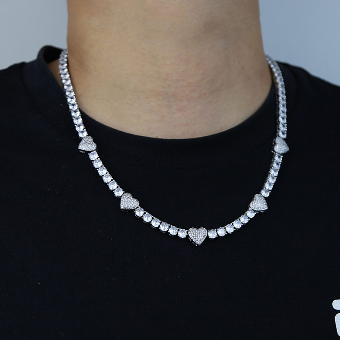 Hip-Hop-Halskette in Herzform mit Kupferbeschichtung und Inlay aus Zirkon