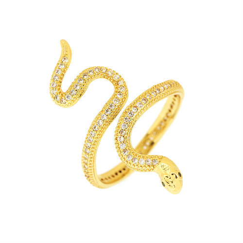 حلقات مفتوحة مطلية بالذهب على شكل ثعبان مبالغ فيها من IG Style ومرصعة بالزركون ومطلية بالذهب عيار 18 قيراط