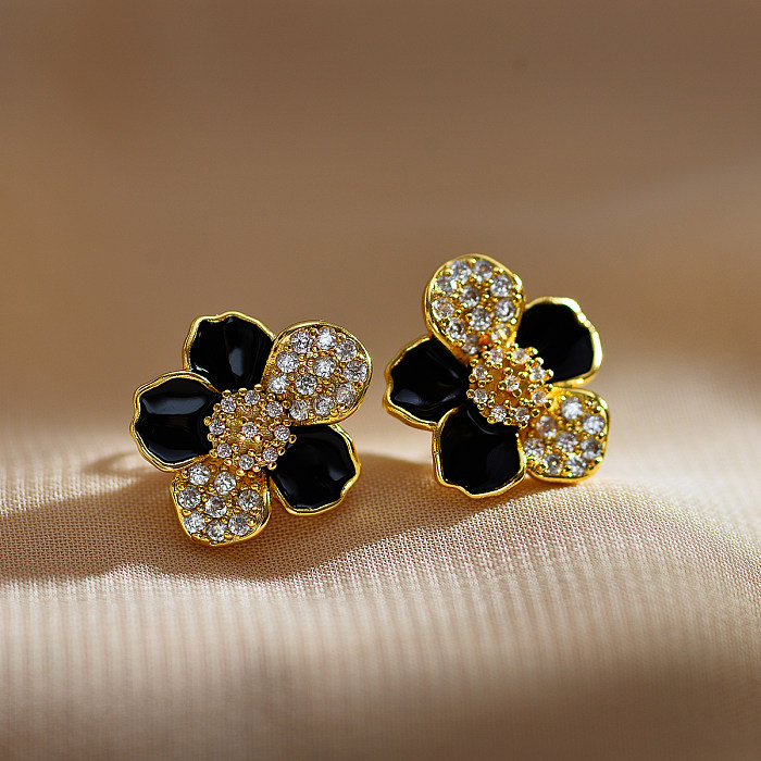 Elegant Sweet Flower Copper Inlay Zircon Earrings Necklace