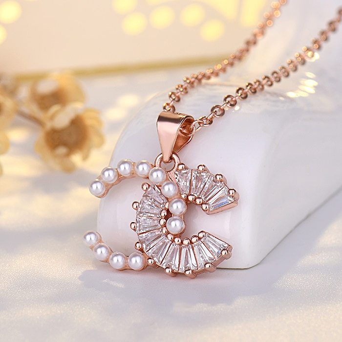 Elegant Fashion Letter Copper Inlay Artificial Pearls Zircon Necklace