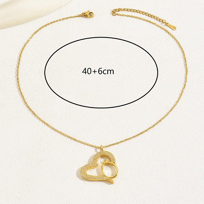 Romantique doux ovale forme de coeur cuivre 18K plaqué or blanc plaqué Zircon collier pendentif en vrac