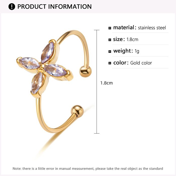 Cute Four Leaf Clover Stainless Steel Plating Inlay Zircon Open Rings