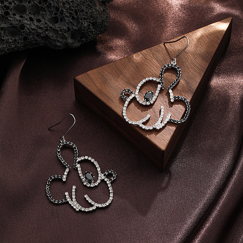 1 paire de boucles d'oreilles pendantes en cuivre et Zircon, Style classique, avec incrustation d'animaux ajourés