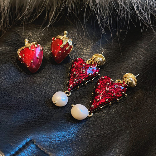 1 Pair Cute Sweet Strawberry Plating Copper Drop Earrings Ear Studs