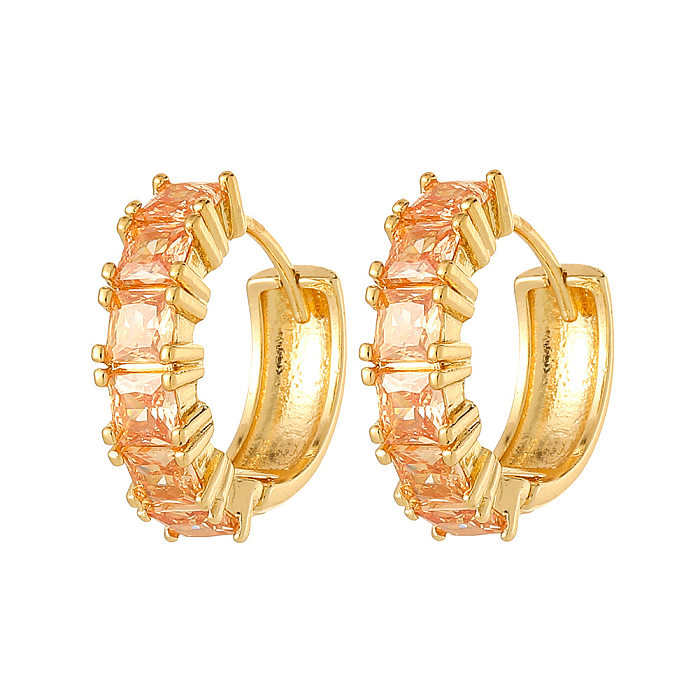 Fashion C Shape Copper Gold Plated Zircon Earrings 1 Pair