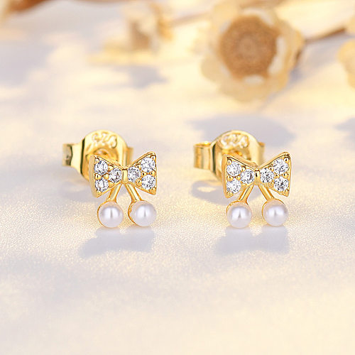 Elegant Fashion Bow Knot Copper Diamond Zircon Earrings Ear Studs