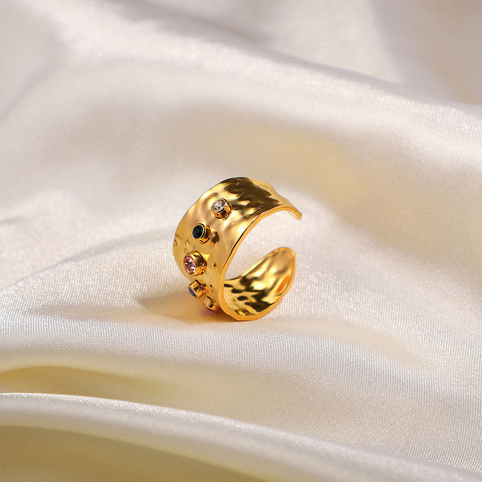 لون الزركون كريستال مجوهرات النطاق العريض الفولاذ المقاوم للصدأ 18K خاتم شخصية مطلية بالذهب