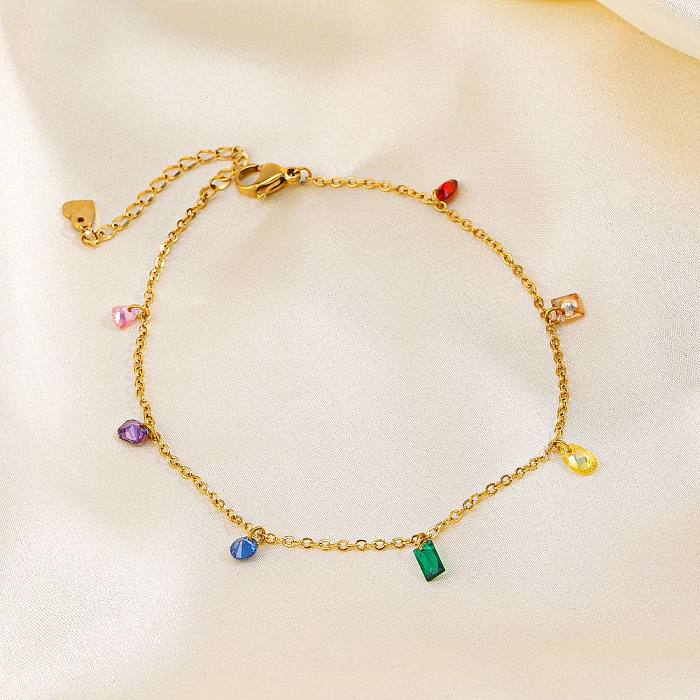 Bracelet de cheville plaqué or 18 carats avec strass en acier titane multicolore de style simple et décontracté