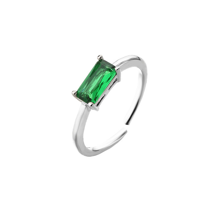 Modischer, mikroeingelegter Zirkon-Ring, grüner Diamant, verstellbarer Kupferring mit Öffnung