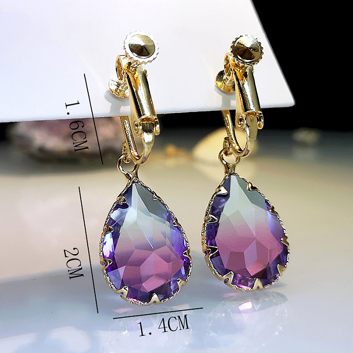 1 Pair Glam Classical Water Droplets Gradient Color Plating Inlay Copper Artificial Gemstones Gold Plated Ear Clips