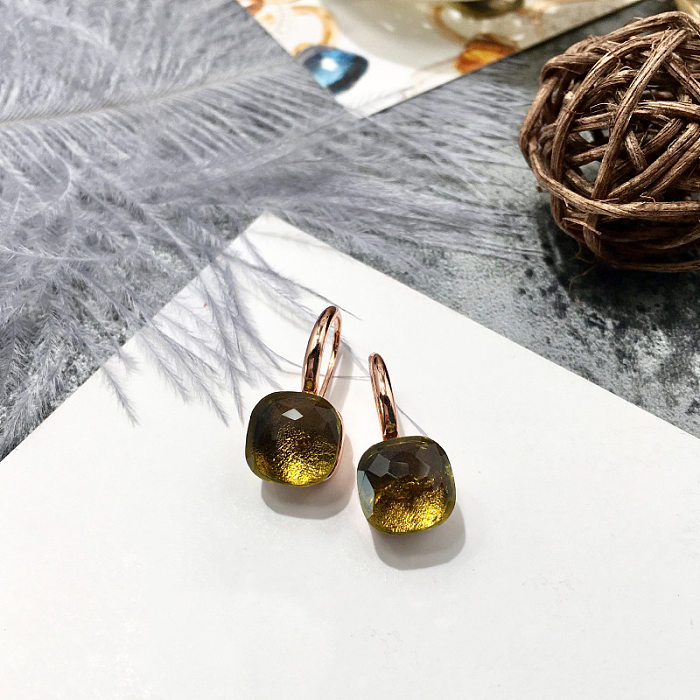 1 Pair Vacation Square Plating Inlay Copper Artificial Crystal Earrings