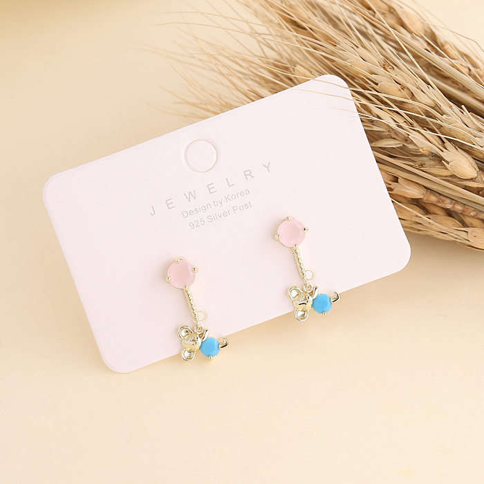 New Zircon Earrings Elephant Rabbit Bear Earrings Fashion Simple Copper Earrings