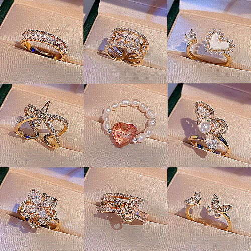 Elegante Blumen-Schmetterlings-Kupfer-Inlay-künstliche Edelsteine-Perlen-Ringe
