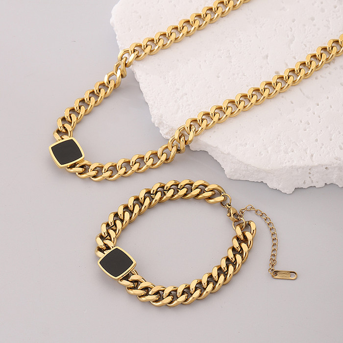 Simple Style Square Stainless Steel 18K Gold Plated Bracelets Necklace