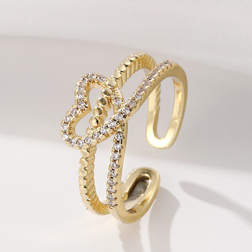 Fashion Love Heart Shape Copper Plating Zircon Open Ring