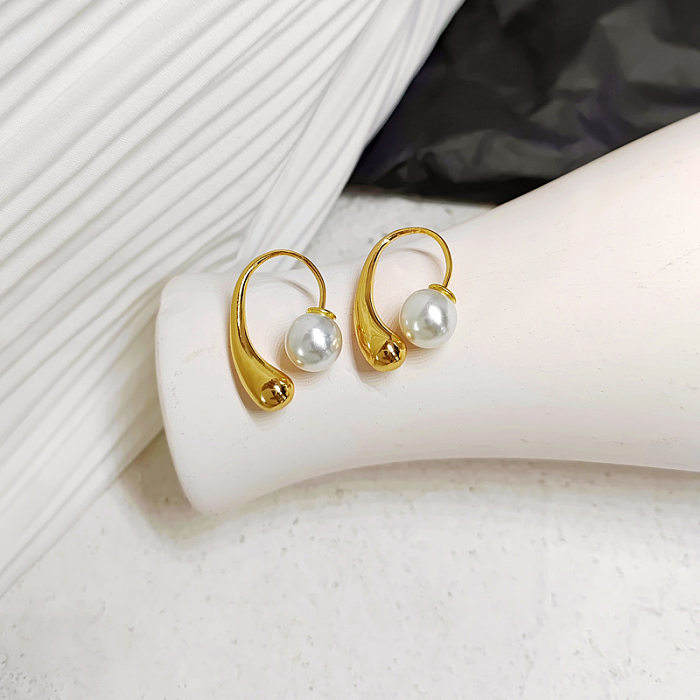 Retro Geometric Copper Inlay Artificial Pearls Earrings 1 Pair