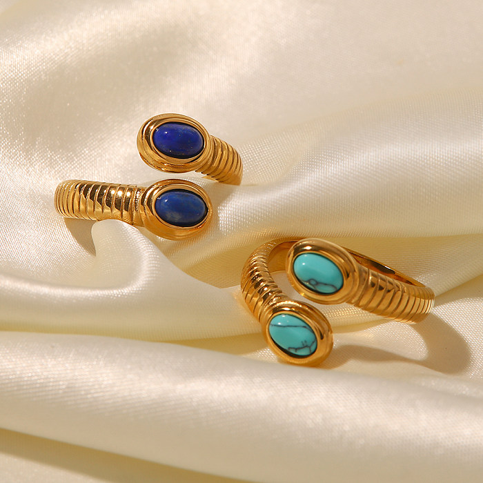 Simple Style Snake Stainless Steel Gold Plated Turquoise Open Ring 1 Piece