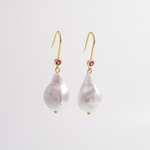 1 Paar Ohrhaken im lässigen, eleganten, einfachen Stil mit Wassertropfen-Beschichtung, künstlicher Perle, Kupfer-Zirkon, 18 Karat vergoldet
