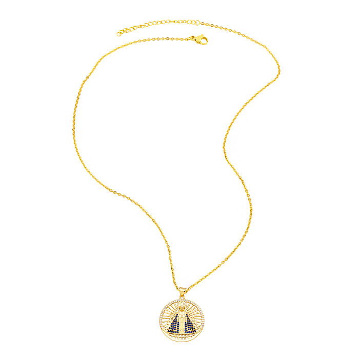 Collar con colgante de circonita chapado en oro y cobre egipcio con cruz de estilo simple, 1 pieza