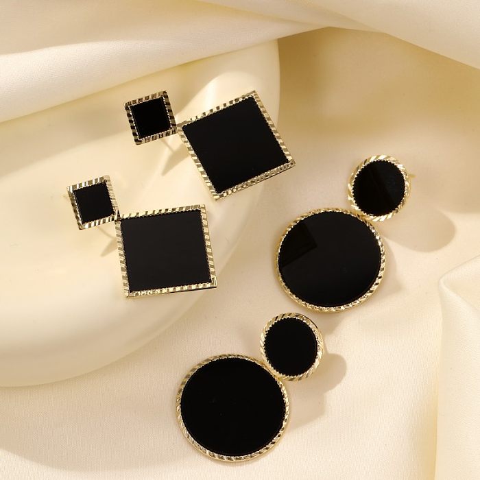 Boucles d'oreilles pendantes rondes et carrées, 1 paire, placage de cuivre plaqué or