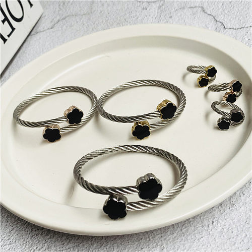 Lässige, schlichte Blumen-Edelstahl-Emaille-Damen-Ring-Armbänder