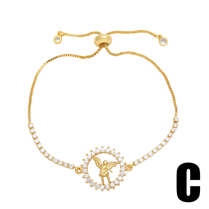 Streetwear Cross Angel Copper Plating Inlay Zircon 18K Gold Plated Bracelets