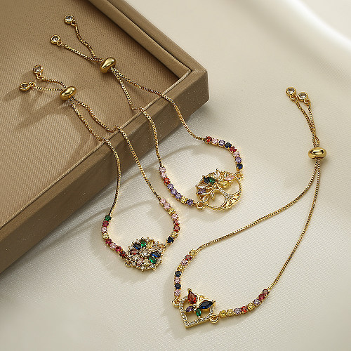 Bracelets plaqués or 18 carats en Zircon avec incrustation de cuivre papillon en forme de cœur de trajet Streetwear