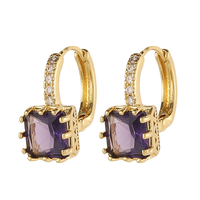 Fashion Square Copper Gold Plated Zircon Earrings 1 Pair