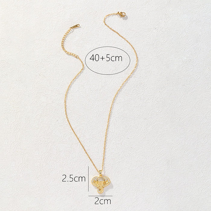 Hip-Hop Modern Style Elephant Copper Plating Inlay Zircon Pendant Necklace