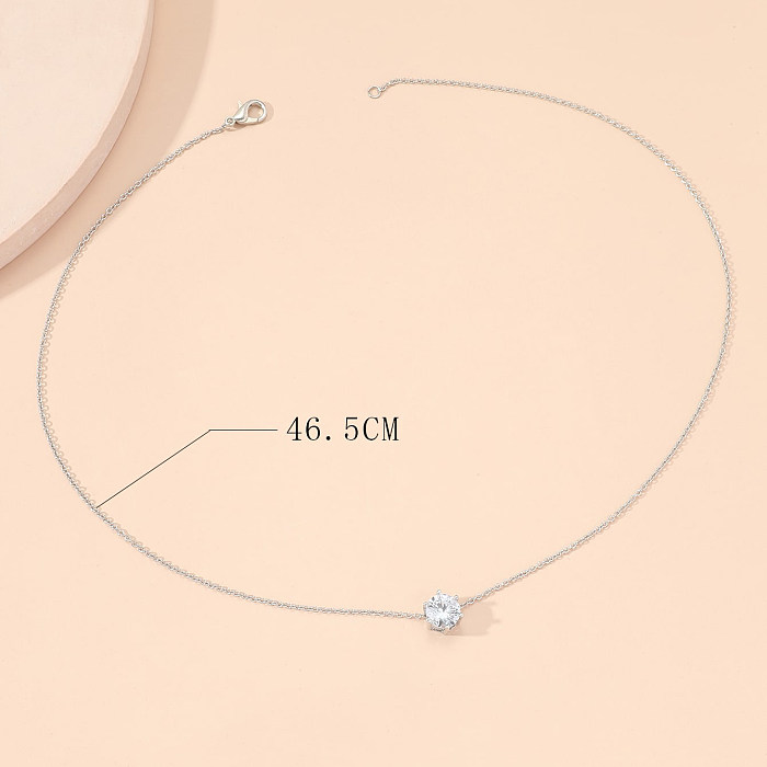 Simple Style Round Copper Plating Inlay Zircon Silver Plated Necklace