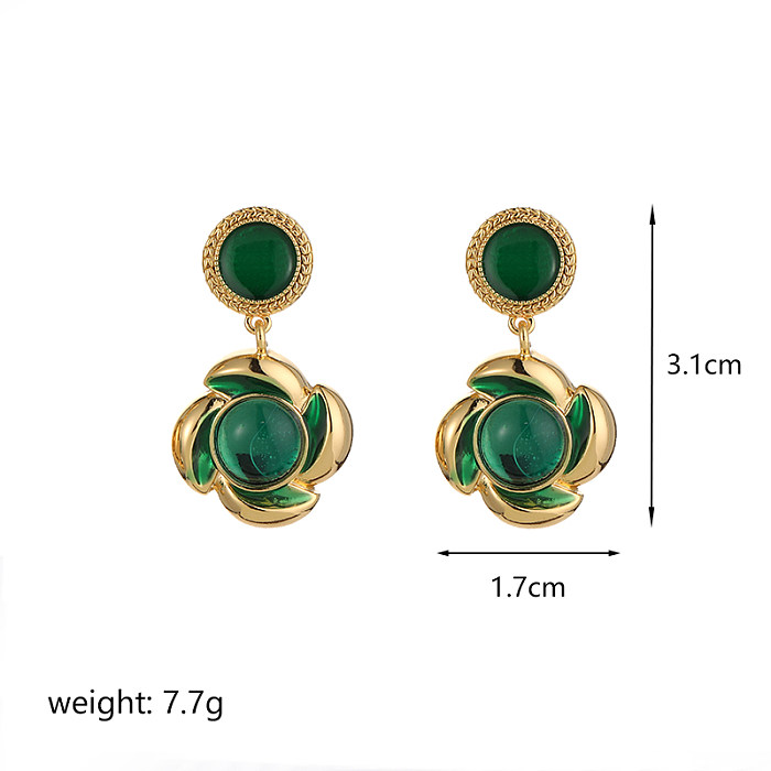 1 Pair IG Style Flower Plating Inlay Copper Glass 18K Gold Plated Drop Earrings