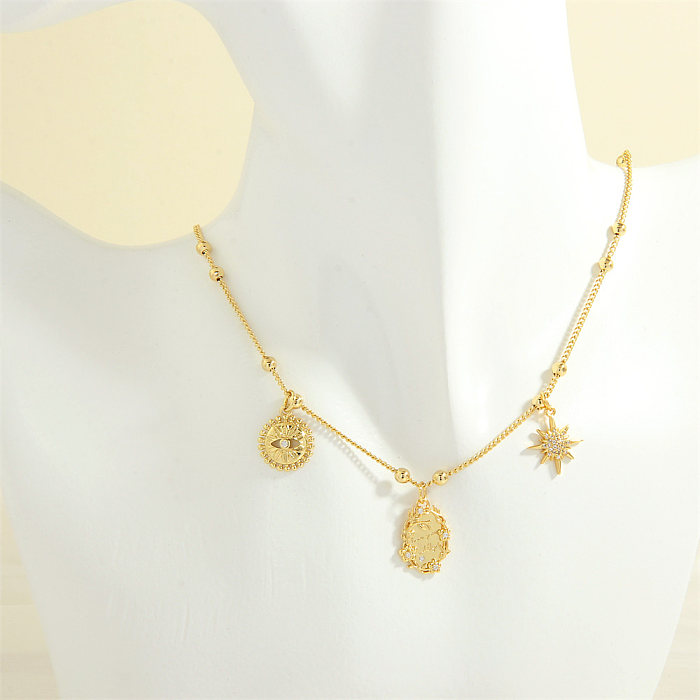 Simple Style Streetwear Letter Moon Eye Copper 18K Gold Plated Zircon Pendant Necklace In Bulk