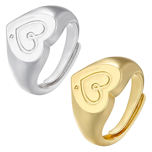 Lässiger, schlichter, herzförmiger offener Ring mit Messingbeschichtung und 18-Karat-Vergoldung