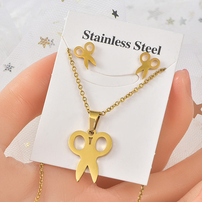 Fashion Star Heart Shape Bow Knot Titanium Steel Plating Women'S Earrings Necklace 1 Set