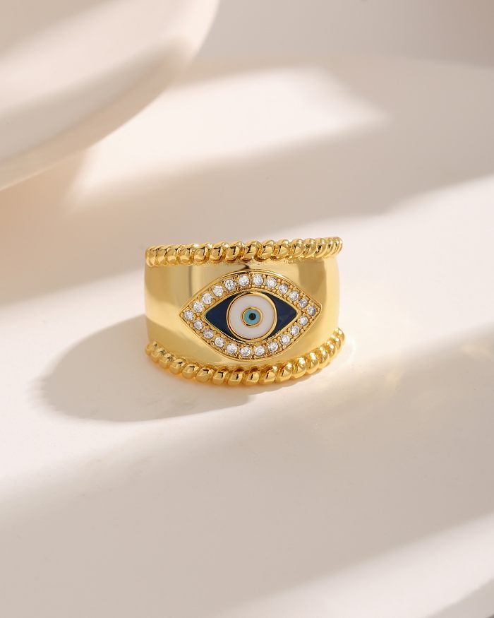 Hip-hop exagerado luxuoso olho cobre chapeamento incrustado zircão 18K anéis abertos banhados a ouro