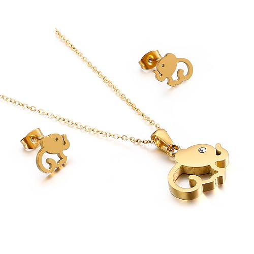 Simple Stainless Steel Hollow Elephant Necklace Earrings Set Wholesale