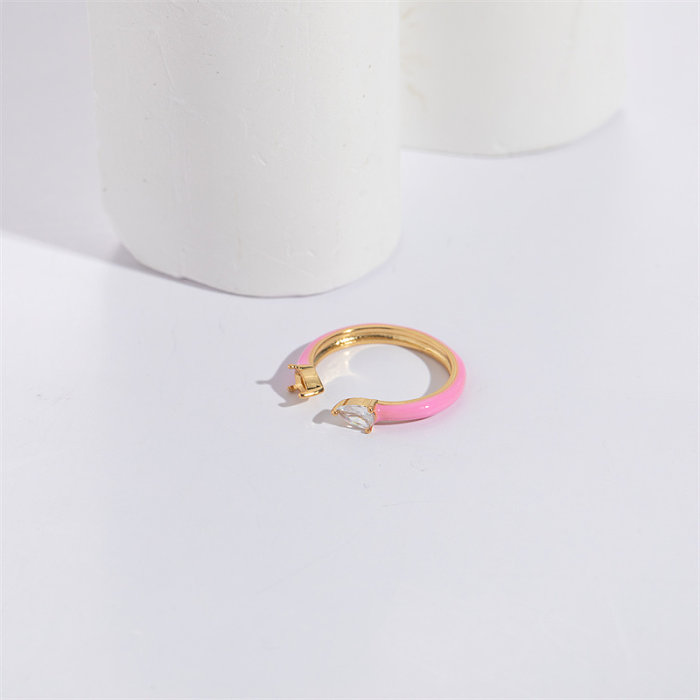 Offener Ring im klassischen Stil mit Wassertropfen, Stahl, Emaille, vergoldet, Zirkon, 1 Stück